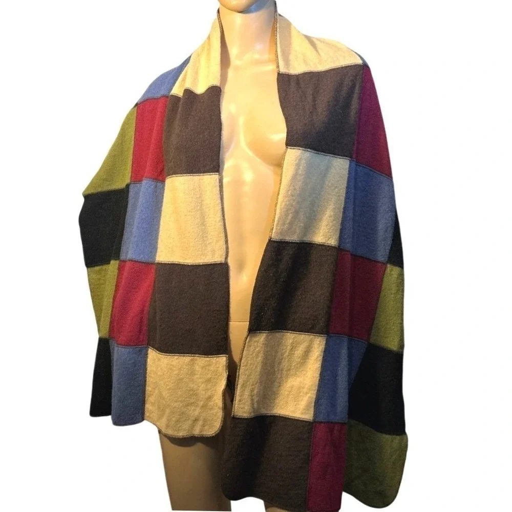 Carolina Amato Wool Angora Patchwork Scarf Wrap Shawl‎ Multicolored Boho